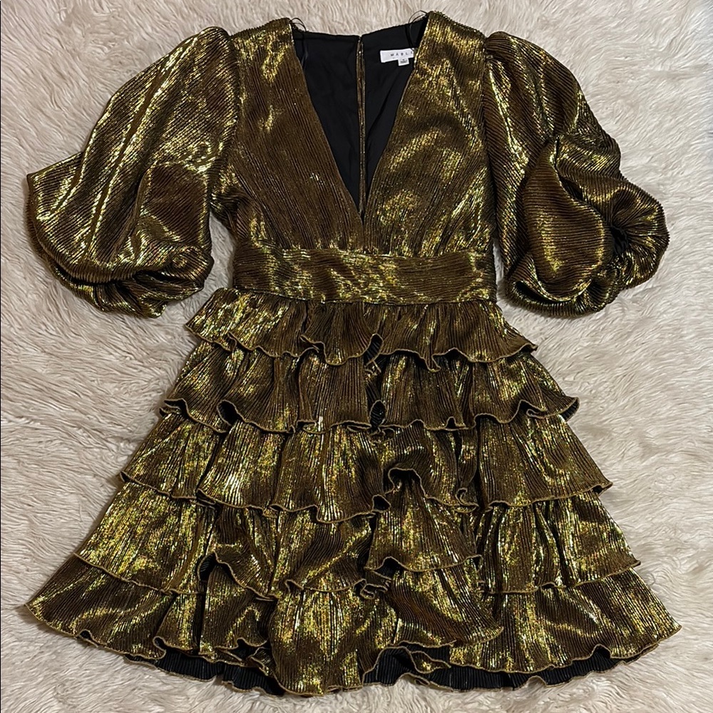 Gold Metallic Ruffle Dress